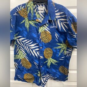 Hurley Pineapple Print ShortSleeve ButtonUp Shirt Classic Fit Large Hawaiian
